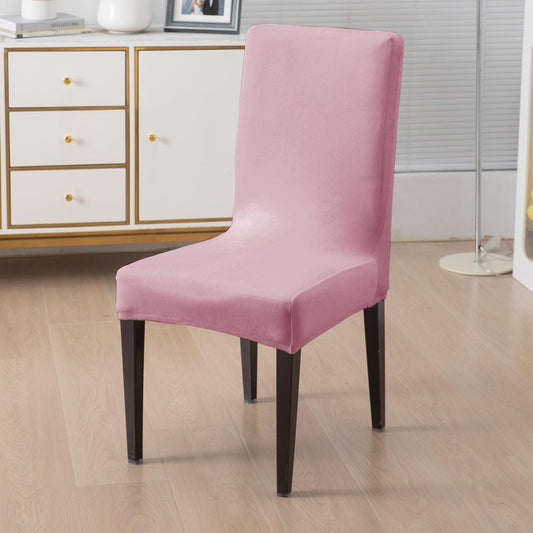 Elastic Stretchable Premium Velvet Dining Chair Cover, Pink - HOKIPO | Har Ghar ka Humsafar