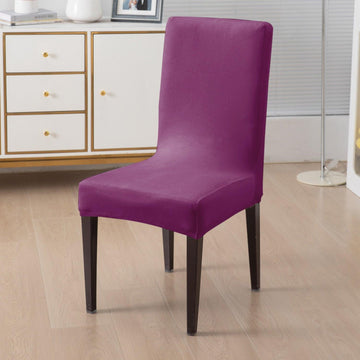 Elastic Stretchable Premium Velvet Dining Chair Cover, Purple - HOKIPO | Har Ghar ka Humsafar