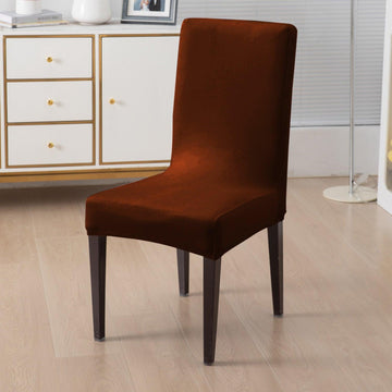 Elastic Stretchable Premium Velvet Dining Chair Cover, Rustic Brown - HOKIPO | Har Ghar ka Humsafar