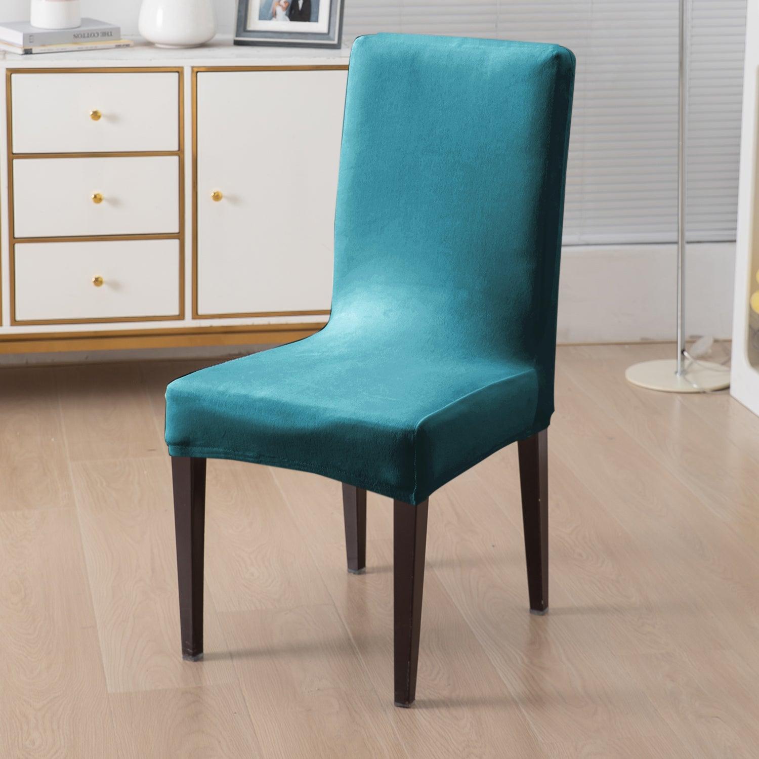 Elastic Stretchable Premium Velvet Dining Chair Cover, Turquoise - HOKIPO | Har Ghar ka Humsafar