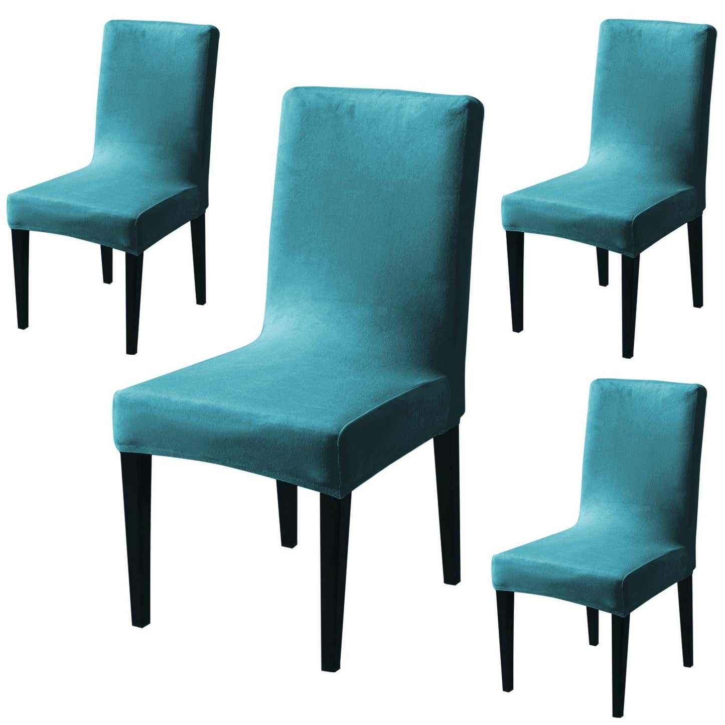 Elastic Stretchable Premium Velvet Dining Chair Cover, Turquoise - HOKIPO | Har Ghar ka Humsafar