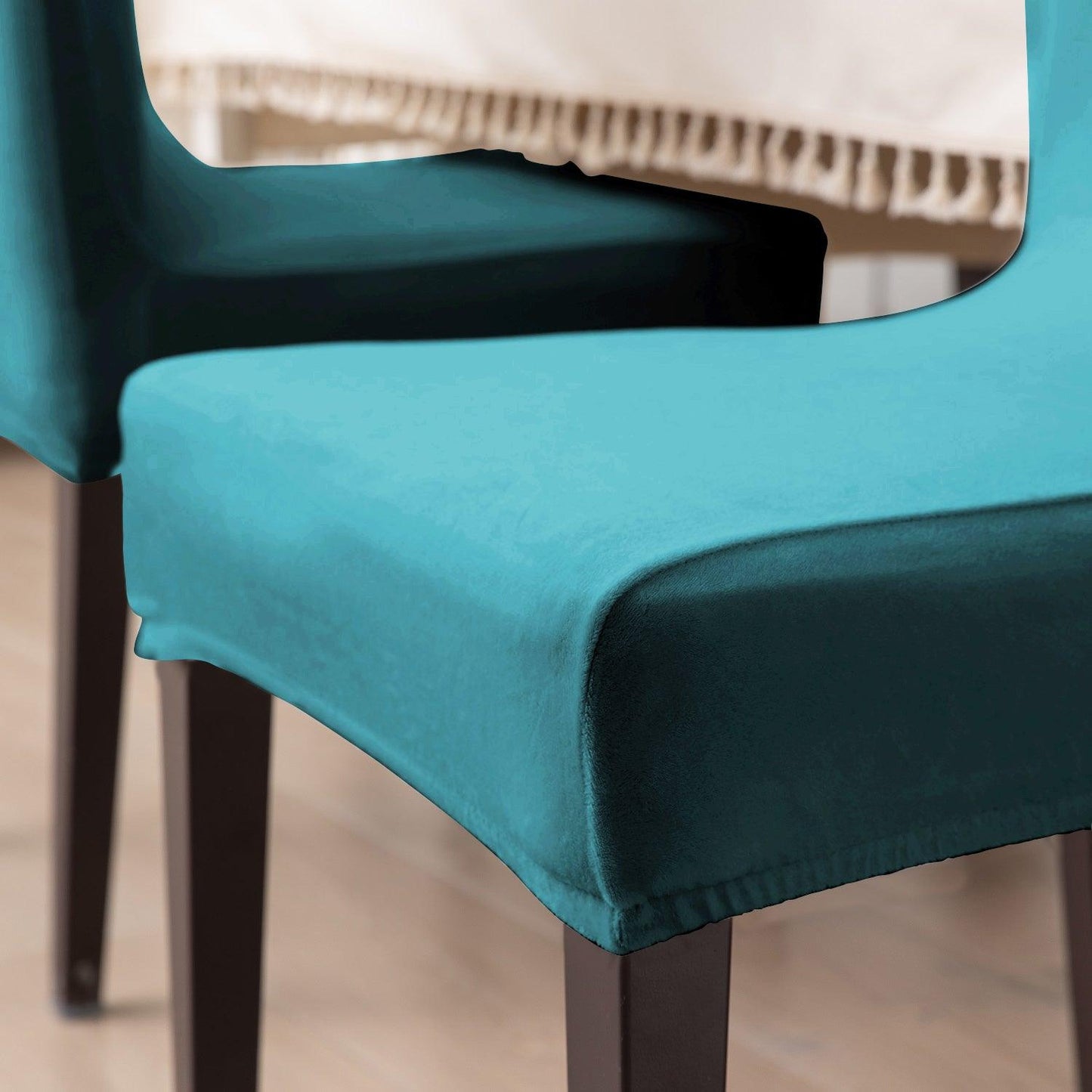 Elastic Stretchable Premium Velvet Dining Chair Cover, Turquoise - HOKIPO | Har Ghar ka Humsafar