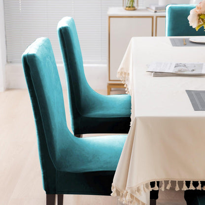 Elastic Stretchable Premium Velvet Dining Chair Cover, Turquoise - HOKIPO | Har Ghar ka Humsafar