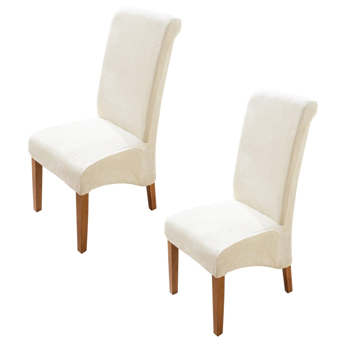 Buy Beige colour velvet high back dining chair covers set of 2 | HOKIPO