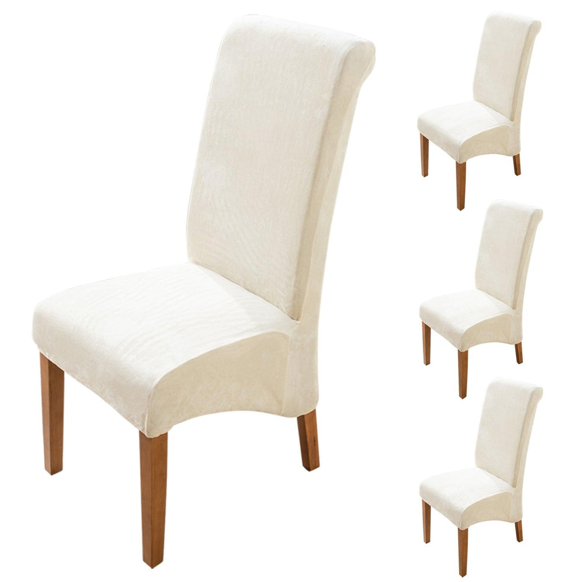 Elastic Stretchable Premium Velvet Long Back Dining Chair Cover, Beige - HOKIPO | Har Ghar ka Humsafar