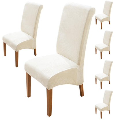 Elastic Stretchable Premium Velvet Long Back Dining Chair Cover, Beige - HOKIPO | Har Ghar ka Humsafar