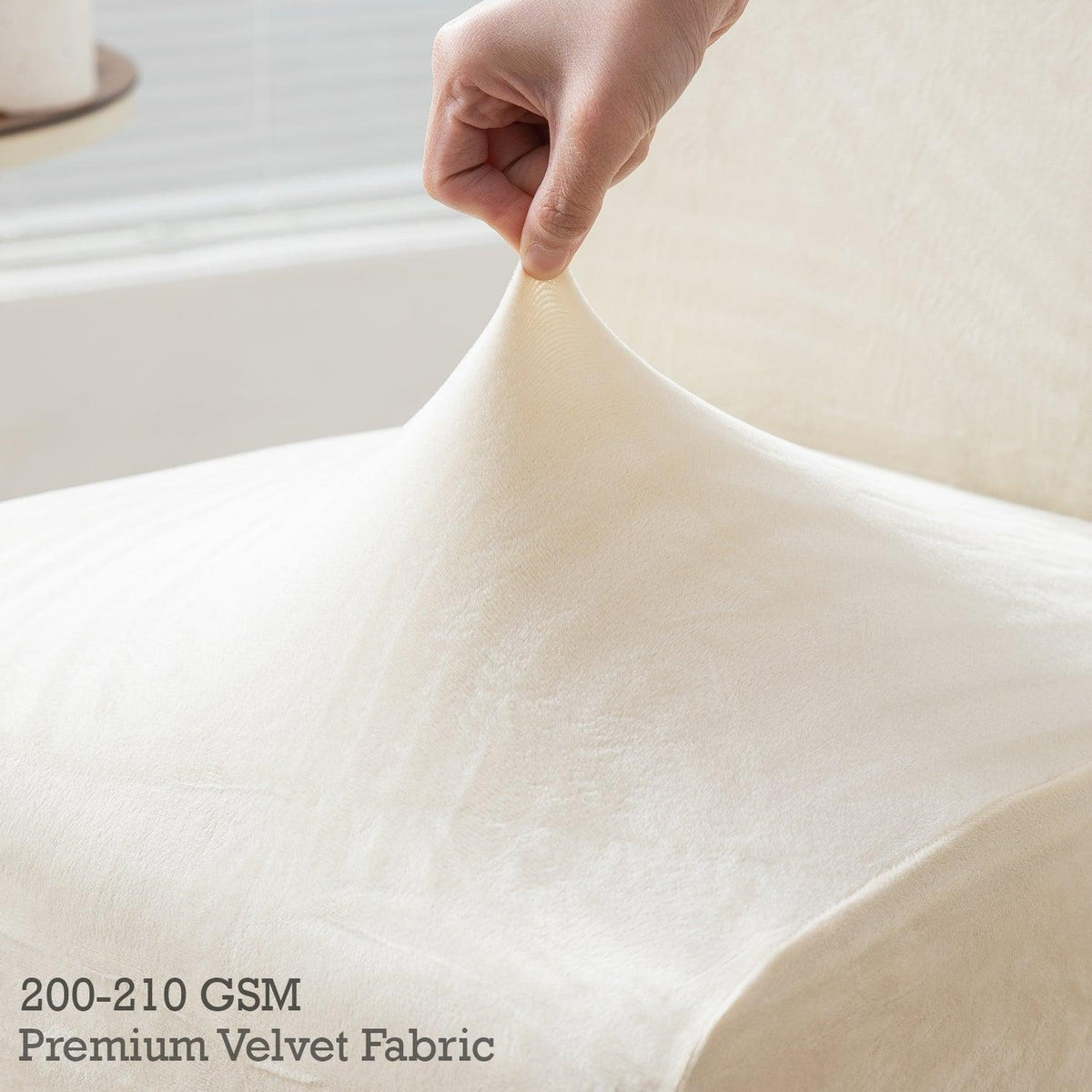 Buy Beige colour 200–210 GSM premium velvet fabric long-back chair cover | HOKIPO