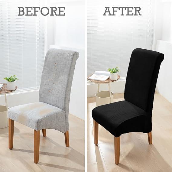 Elastic Stretchable Premium Velvet Long Back Dining Chair Cover, Black - HOKIPO | Har Ghar ka Humsafar