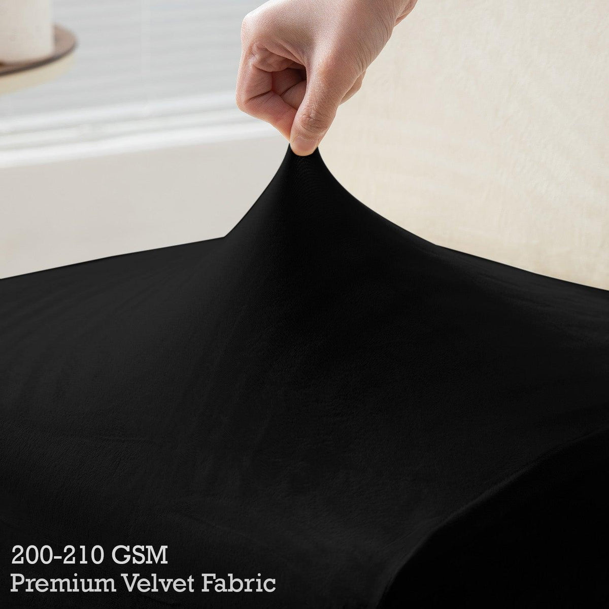 Buy Black colour 200–210 GSM premium velvet fabric long-back chair cover | HOKIPO