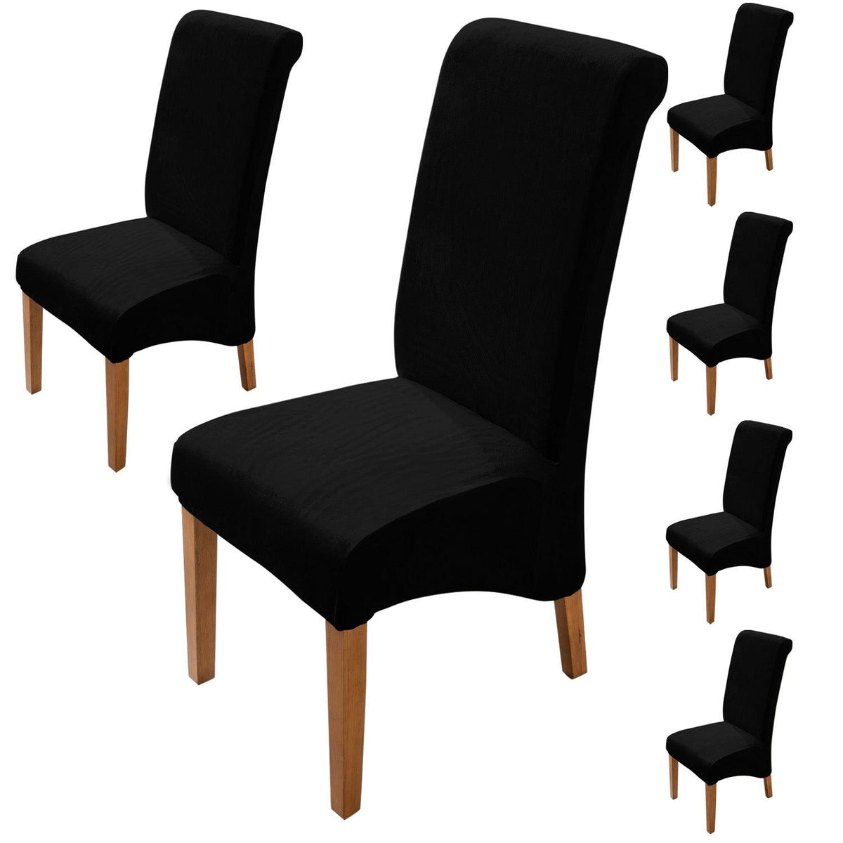 Premium Black colour velvet high-back chair covers​ set of 6 | HOKIPO