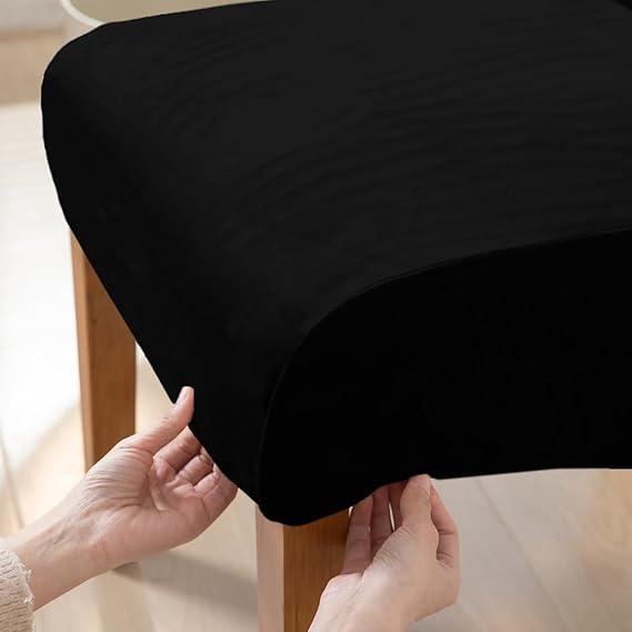 Buy Black colour velvet high-back chair cover fitted on wooden chair | HOKIPO
