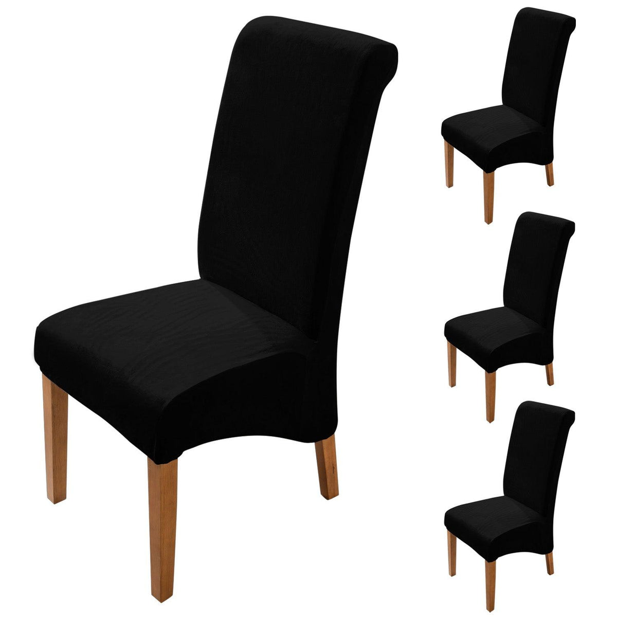 Premium Black colour velvet high-back dining chair covers​ set of 4 | HOKIPO