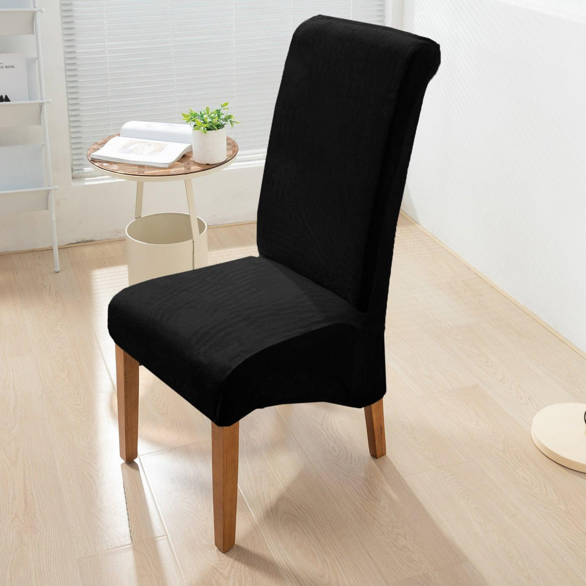 Elastic Stretchable Premium Velvet Long Back Dining Chair Cover, Black - HOKIPO | Har Ghar ka Humsafar