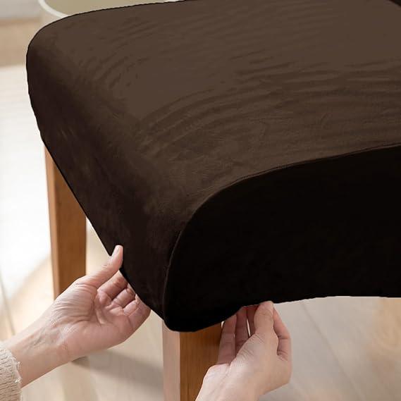 Buy Brown colour velvet high-back chair cover fitted on wooden chair | HOKIPO