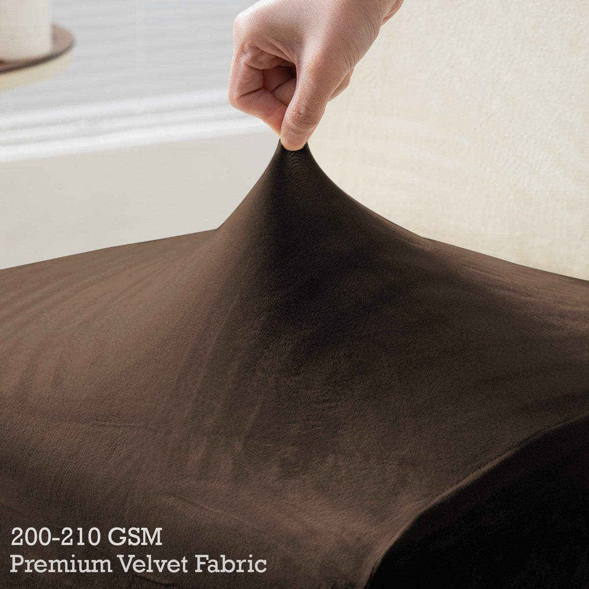 Premium Brown colour velvet stretchable high-back chair covers​ | HOKIPO