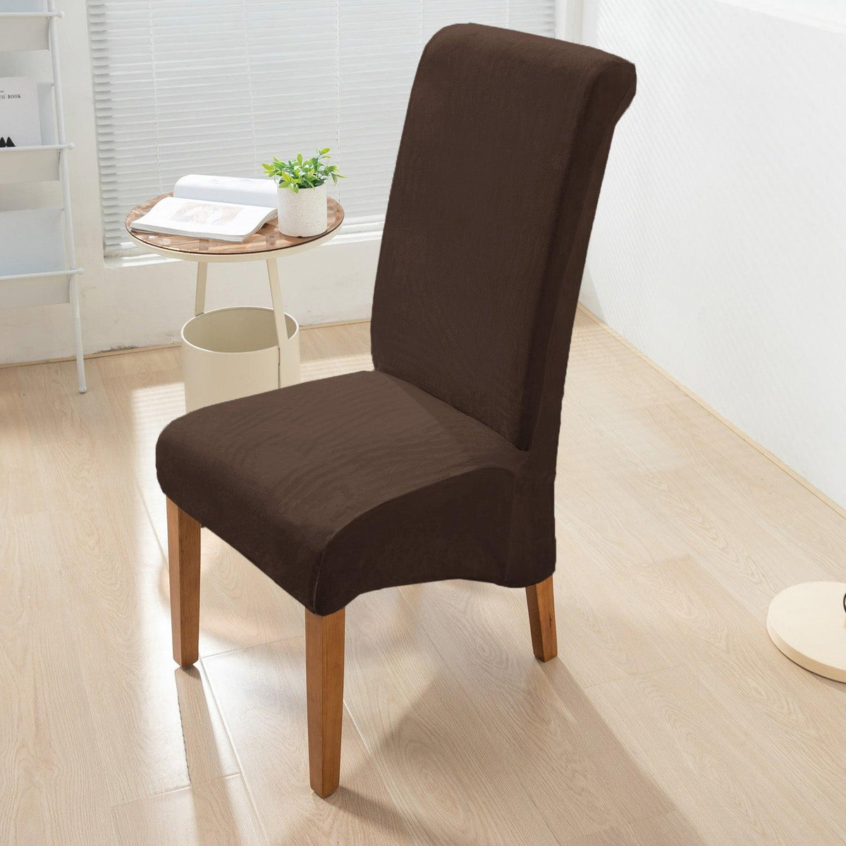 Elastic Stretchable Premium Velvet Long Back Dining Chair Cover, Brown - HOKIPO | Har Ghar ka Humsafar