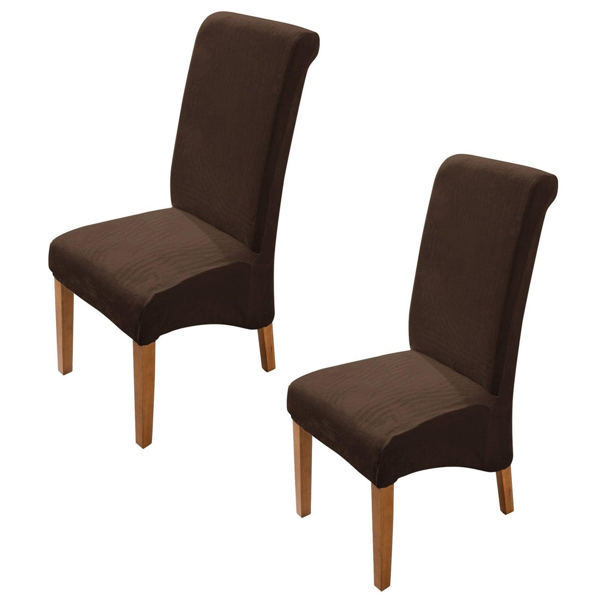 Buy Brown colour velvet high back dining chair covers set of 2 | HOKIPO