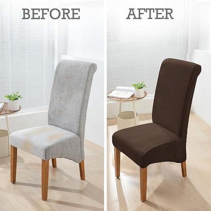 Elastic Stretchable Premium Velvet Long Back Dining Chair Cover, Brown - HOKIPO | Har Ghar ka Humsafar