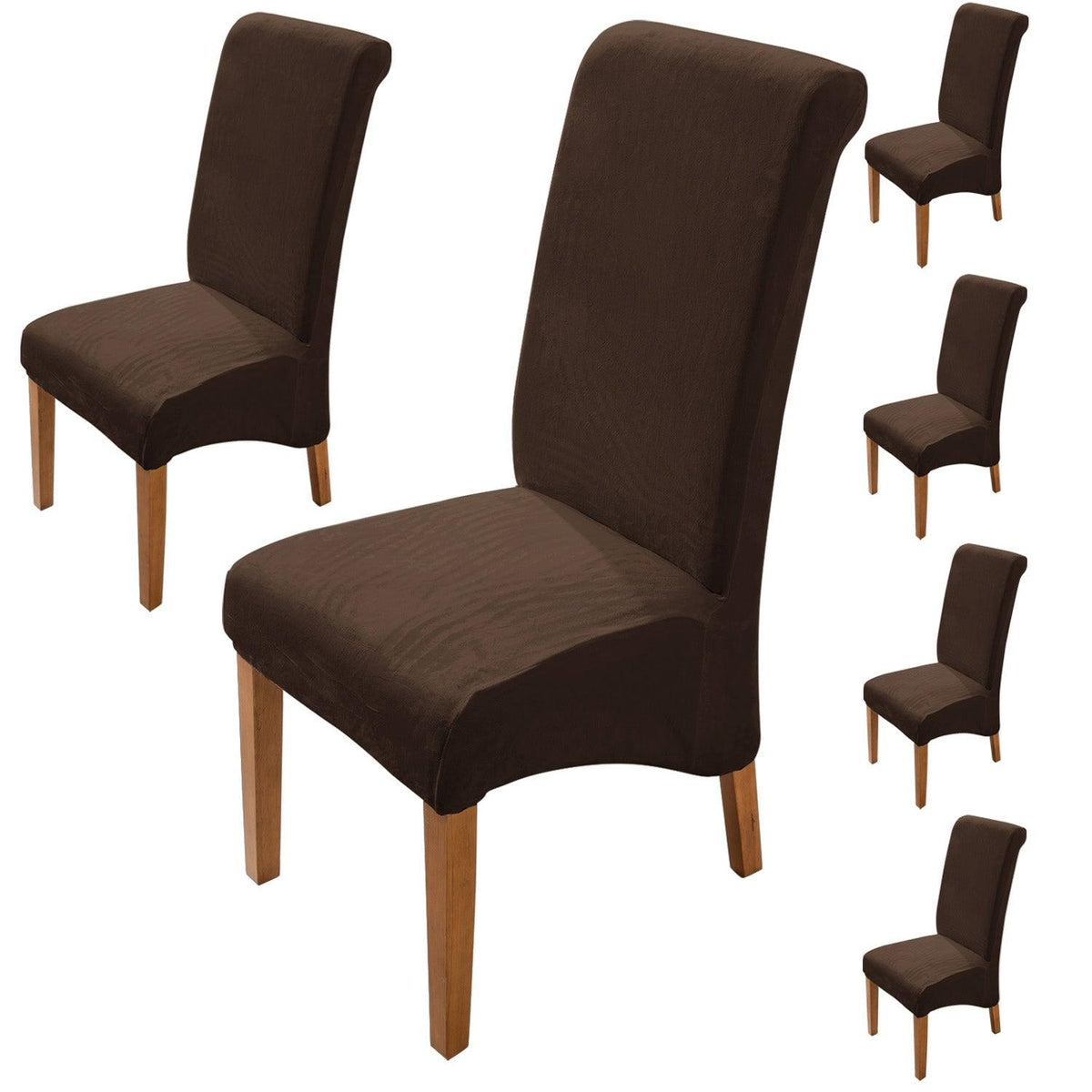 Premium Brown colour velvet long-back dining chair covers​ set of 6 | HOKIPO