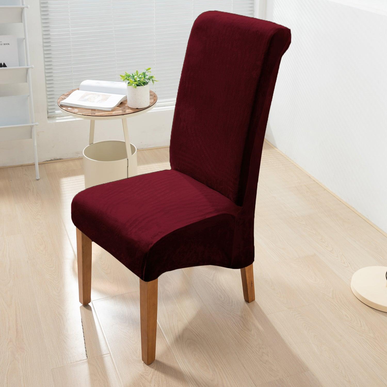 Elastic Stretchable Premium Velvet Long Back Dining Chair Cover, Burgundy - HOKIPO | Har Ghar ka Humsafar