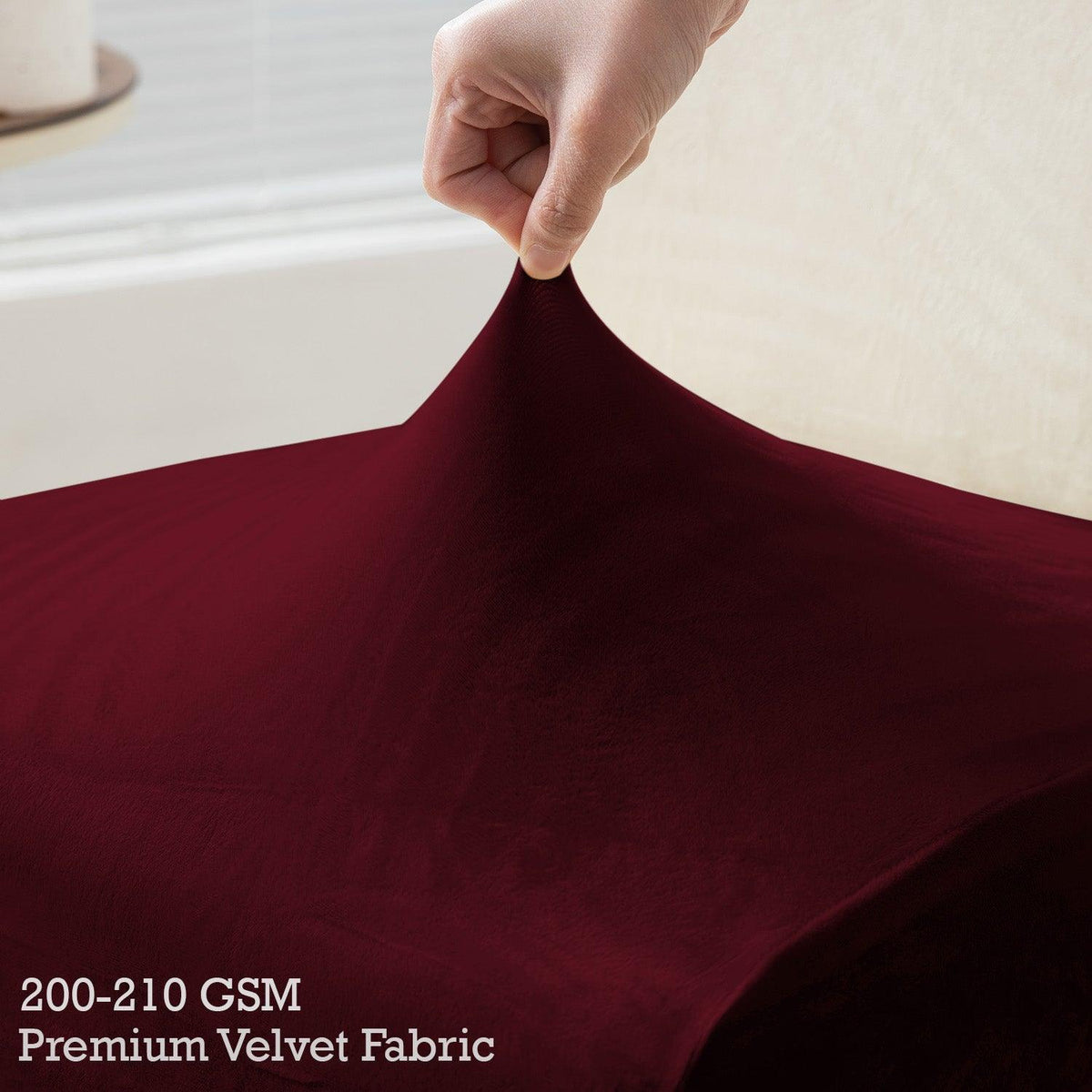 Buy Burgundy colour 200–210 GSM premium velvet fabric long-back chair cover | HOKIPO