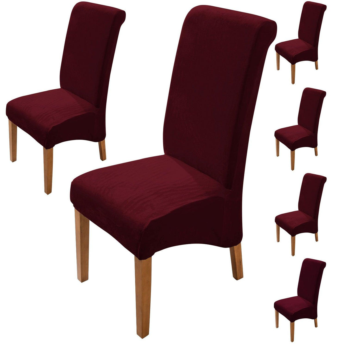 Premium Burgundy colour velvet long-back dining chair covers​ set of 6 | HOKIPO