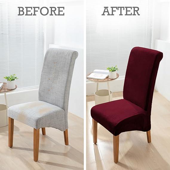 Elastic Stretchable Premium Velvet Long Back Dining Chair Cover, Burgundy - HOKIPO | Har Ghar ka Humsafar