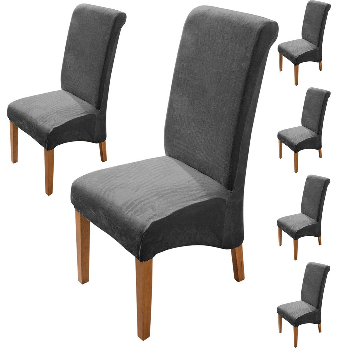 Premium Dark Grey colour velvet high-back chair covers​ set of 6 | HOKIPO