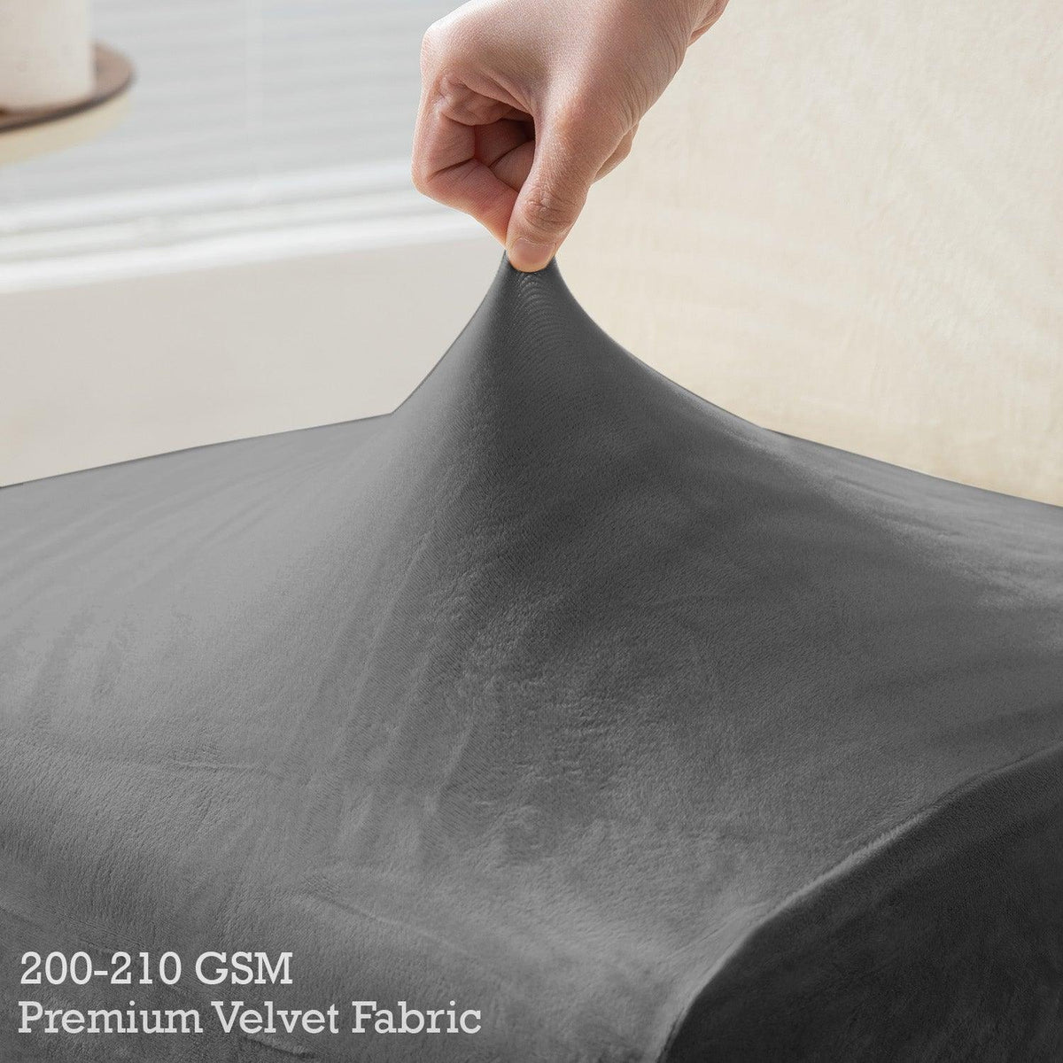 Buy Dark Grey colour 200–210 GSM premium velvet fabric long-back chair cover | HOKIPO