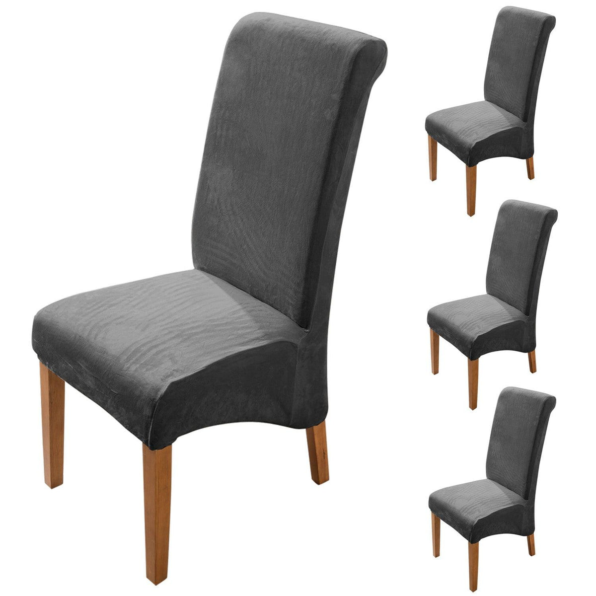 Premium Dark Grey colour velvet high-back dining chair covers​ set of 4 | HOKIPO