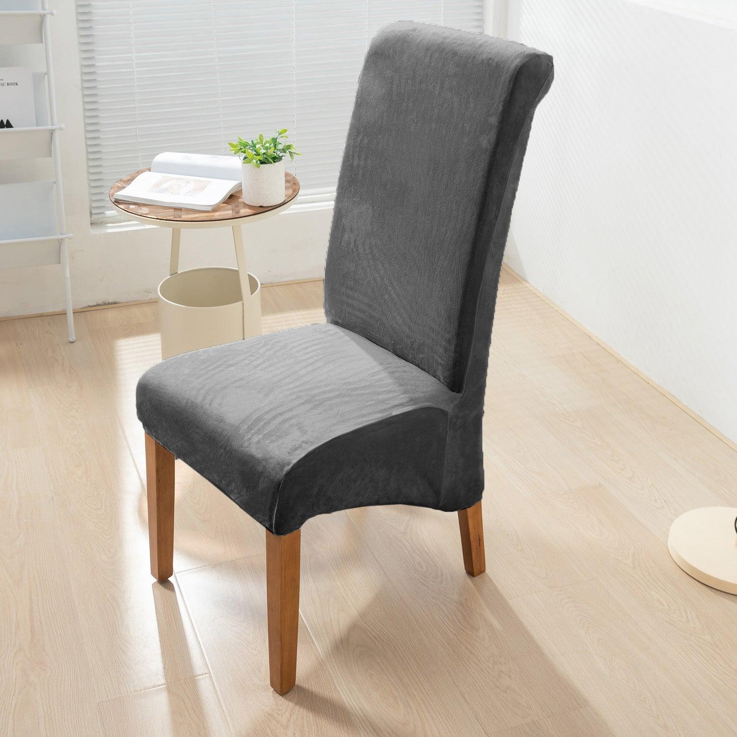 Elastic Stretchable Premium Velvet Long Back Dining Chair Cover, Dark Grey - HOKIPO | Har Ghar ka Humsafar