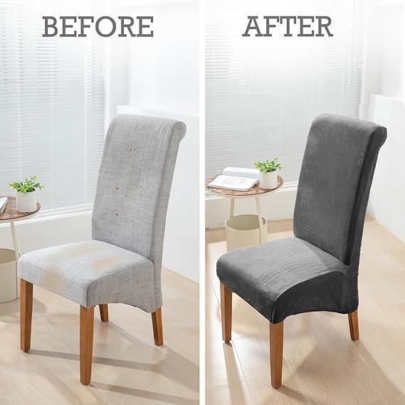 Elastic Stretchable Premium Velvet Long Back Dining Chair Cover, Dark Grey - HOKIPO | Har Ghar ka Humsafar