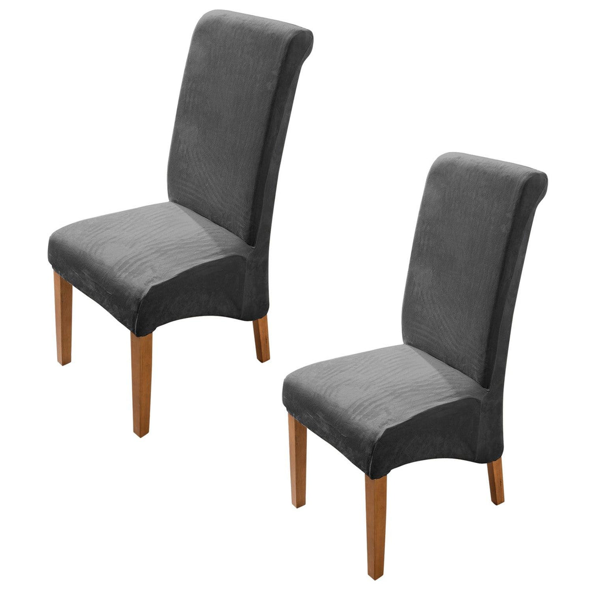 Buy Dark Grey colour velvet long-back chair covers set of 2 | HOKIPO