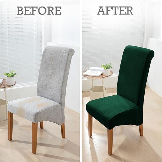 Elastic Stretchable Premium Velvet Long Back Dining Chair Cover, Hunter Green - HOKIPO | Har Ghar ka Humsafar