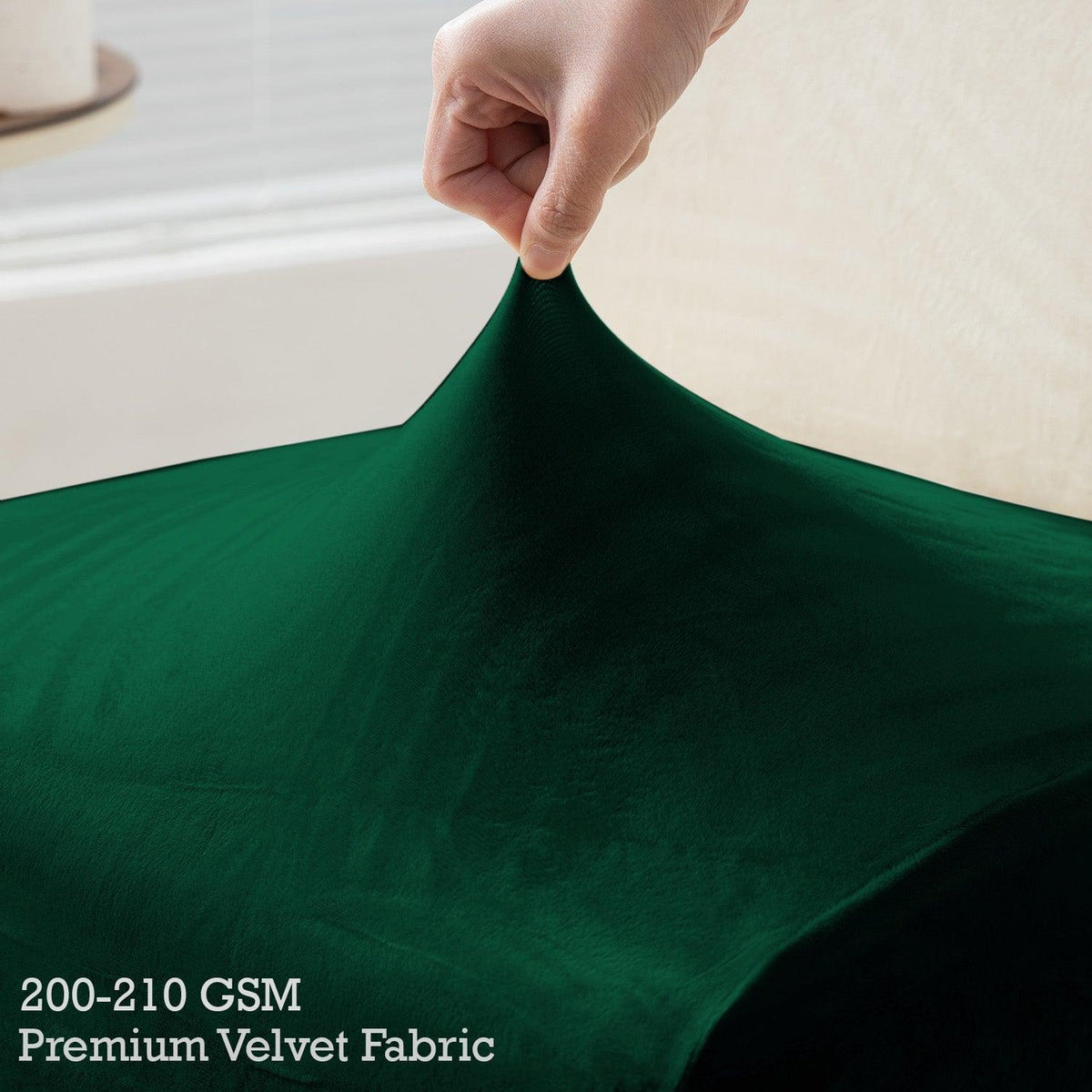 Buy Hunter Green colour 200–210 GSM premium velvet fabric long-back chair cover | HOKIPO