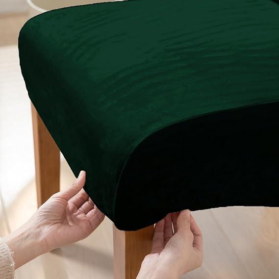 Buy Hunter Green colour velvet high-back chair cover fitted on wooden chair | HOKIPO