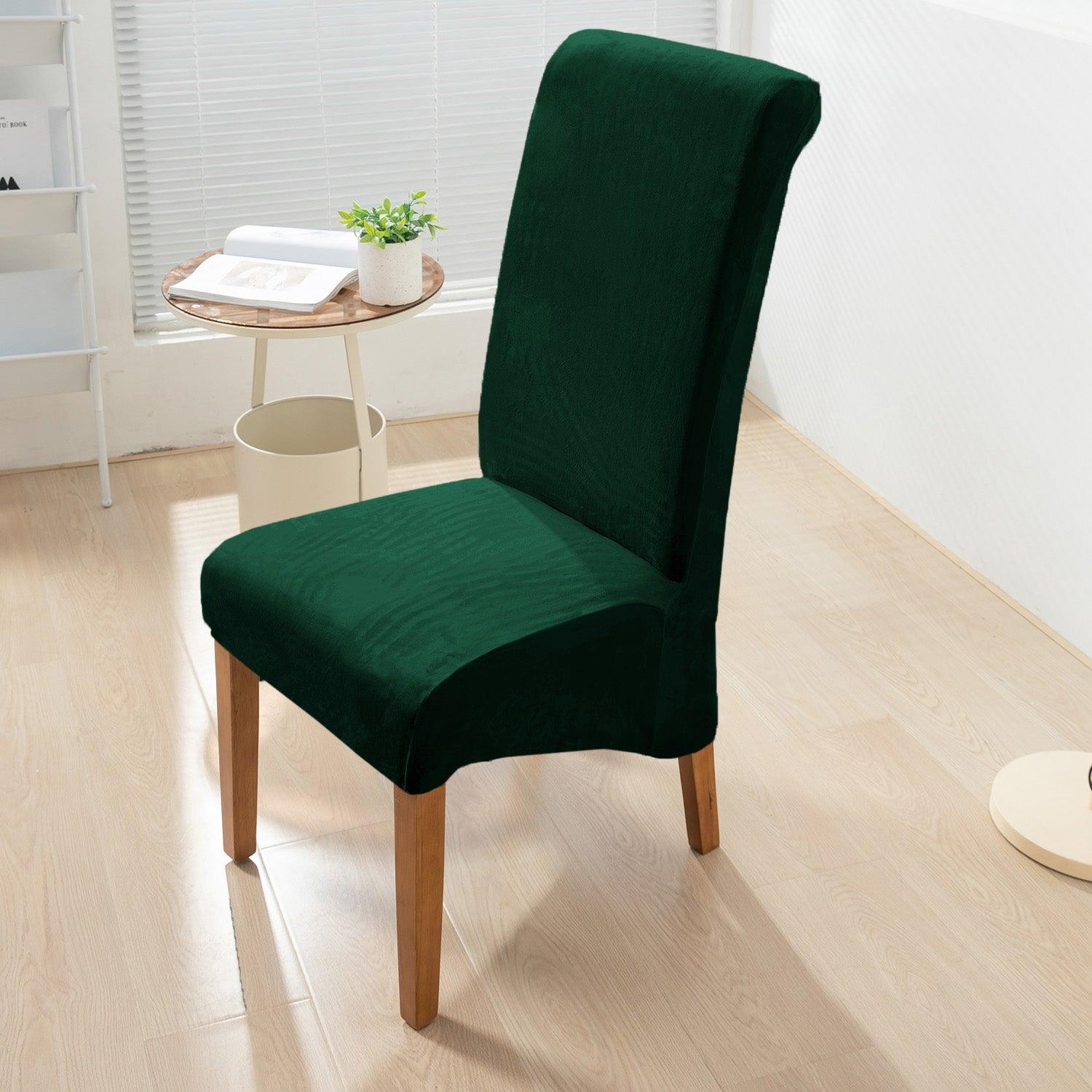 Elastic Stretchable Premium Velvet Long Back Dining Chair Cover, Hunter Green - HOKIPO | Har Ghar ka Humsafar