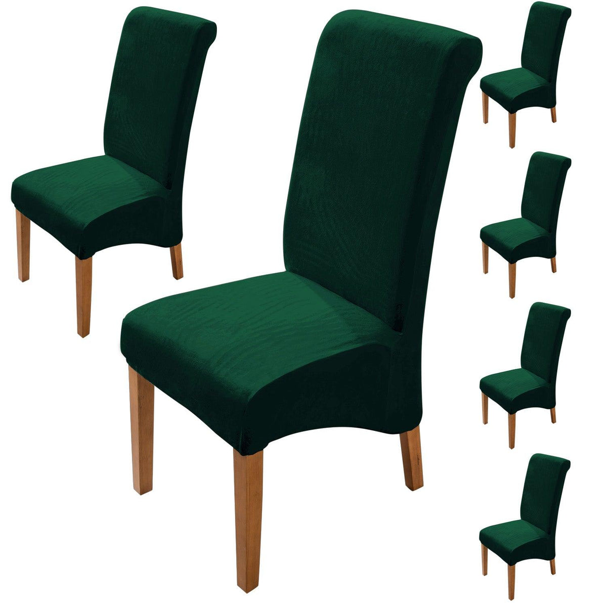 Premium Hunter Green colour velvet long-back dining chair covers​ set of 6 | HOKIPO