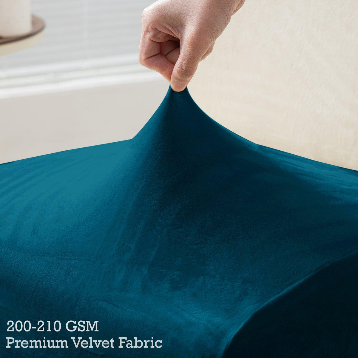 Buy Peacock Blue colour 200–210 GSM premium velvet fabric long-back chair cover | HOKIPO