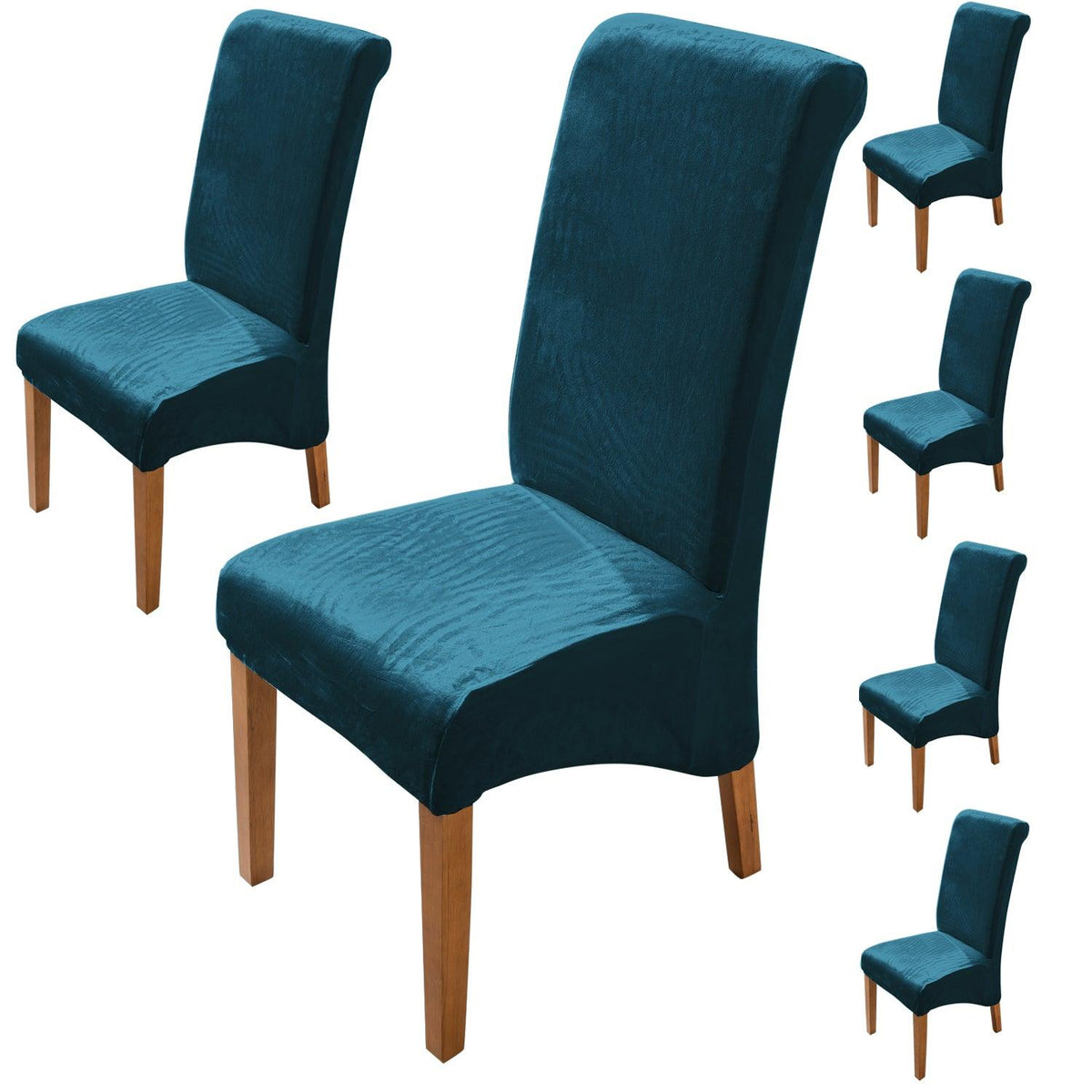 Premium Peacock Blue colour velvet high-back chair covers​ set of 6 | HOKIPO