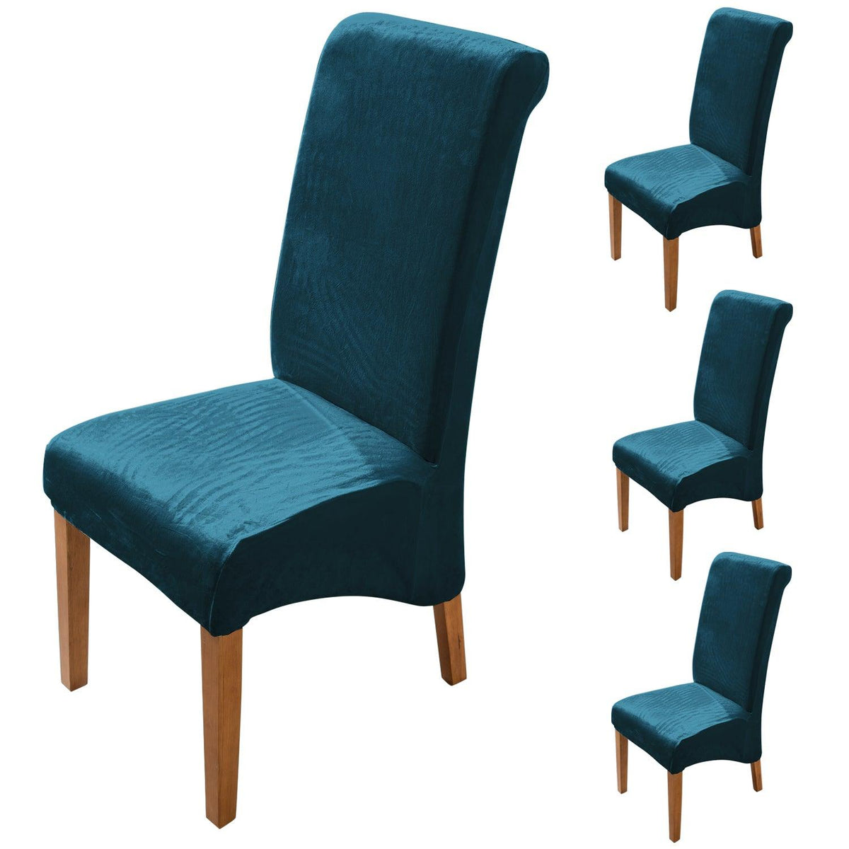 Premium Peacock Blue colour velvet high-back dining chair covers​ set of 4 | HOKIPO