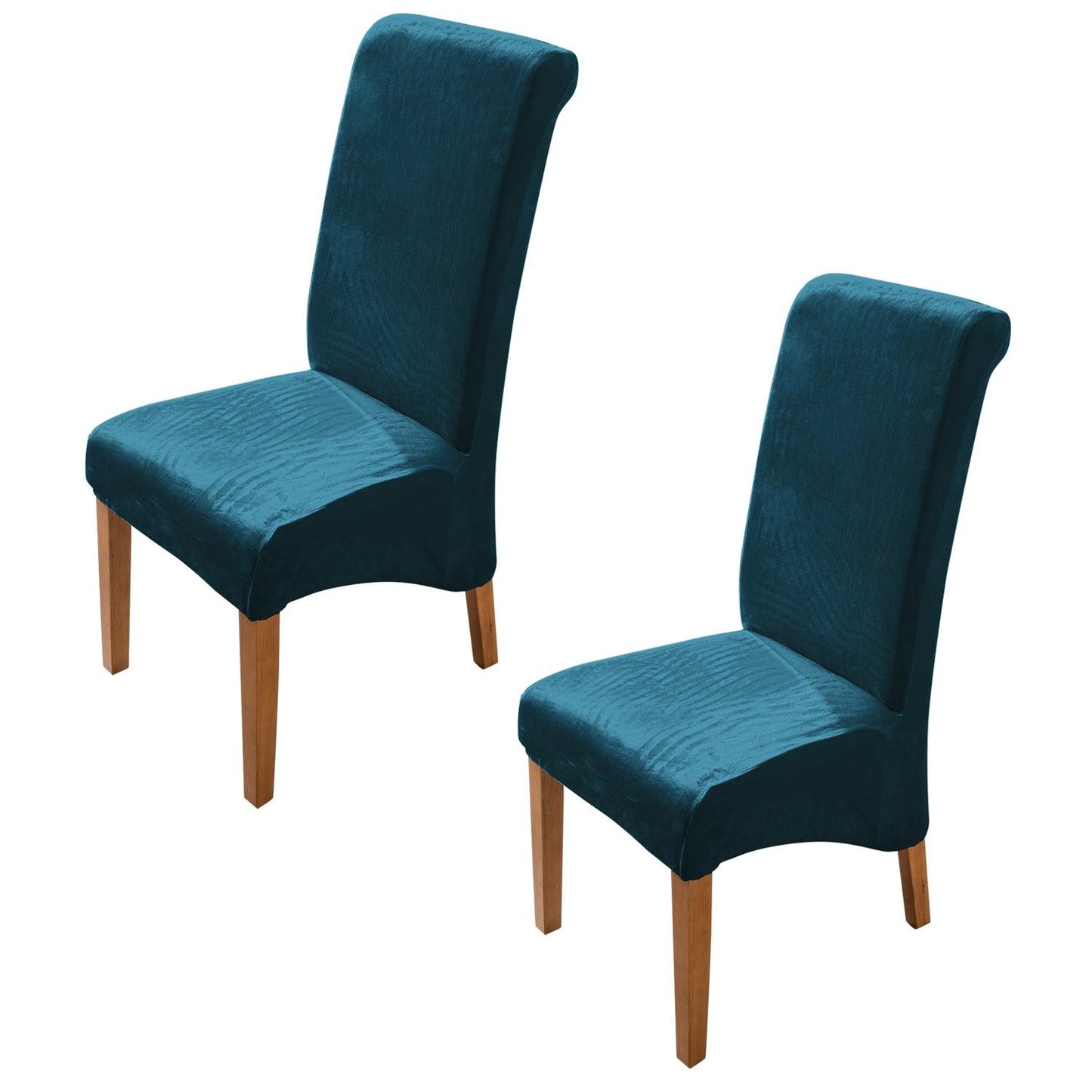 Elastic Stretchable Premium Velvet Long Back Dining Chair Cover, Peacock Blue - HOKIPO | Har Ghar ka Humsafar