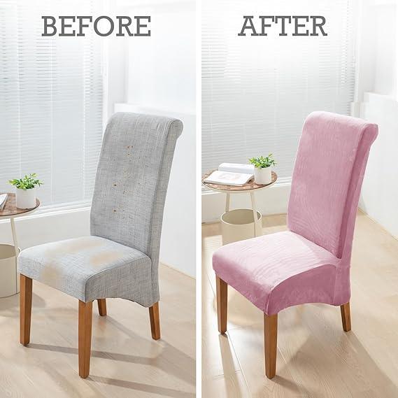 Elastic Stretchable Premium Velvet Long Back Dining Chair Cover, Pink - HOKIPO | Har Ghar ka Humsafar