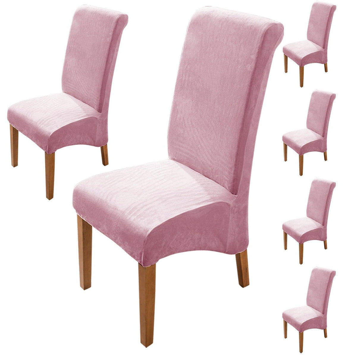Premium Pink colour velvet long-back dining chair covers​ set of 6 | HOKIPO