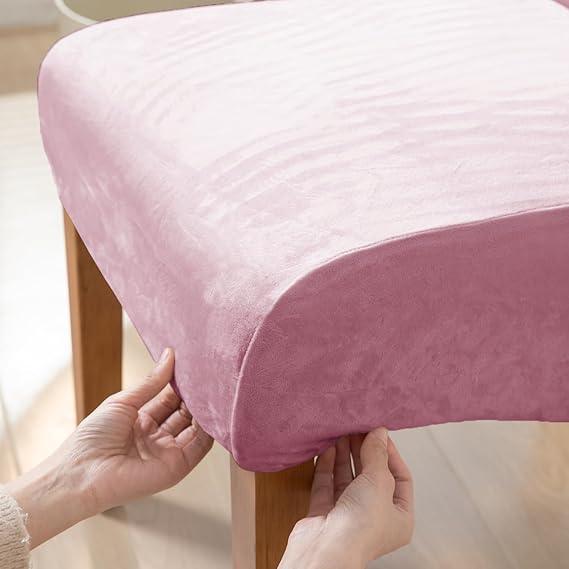 Buy Pink colour velvet high-back chair cover fitted on wooden chair | HOKIPO