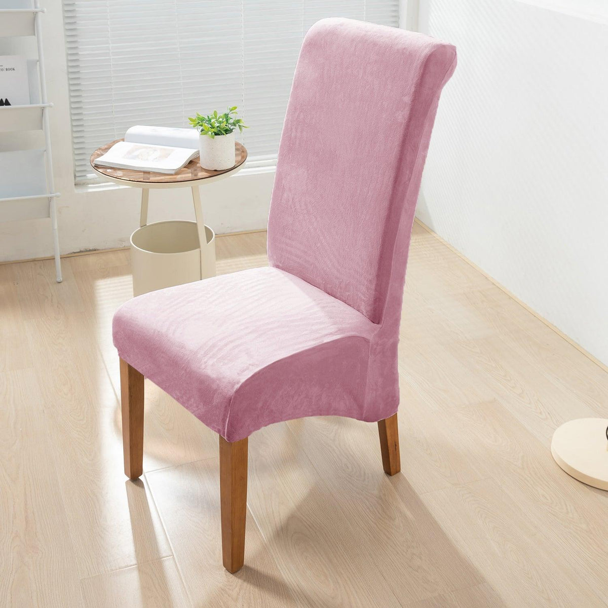 Elastic Stretchable Premium Velvet Long Back Dining Chair Cover, Pink - HOKIPO | Har Ghar ka Humsafar