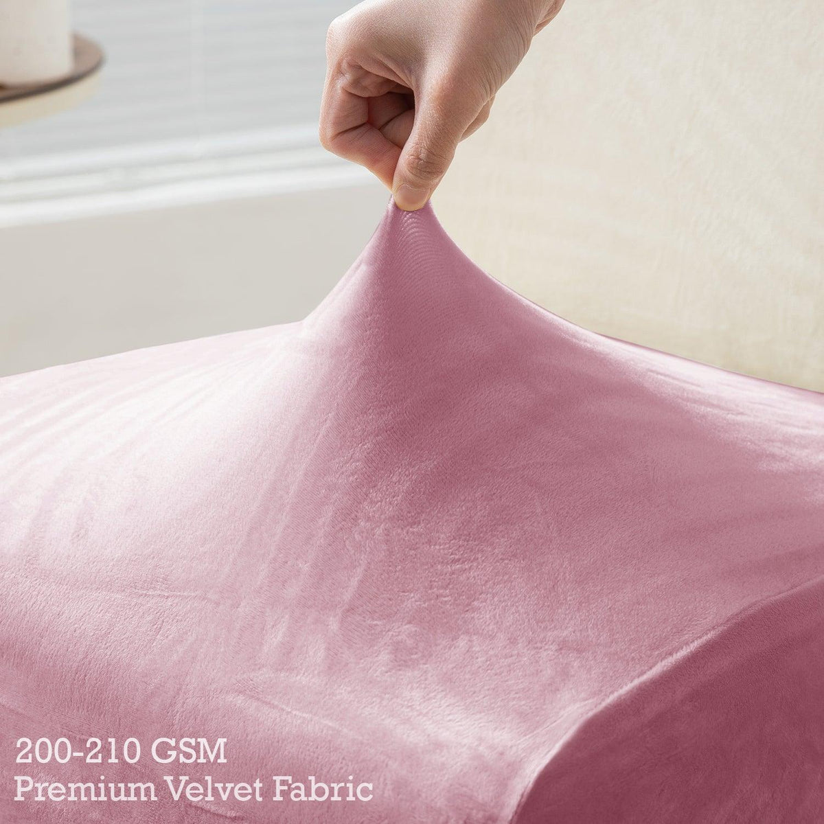 Buy Pink colour 200–210 GSM premium velvet fabric long-back chair cover | HOKIPO