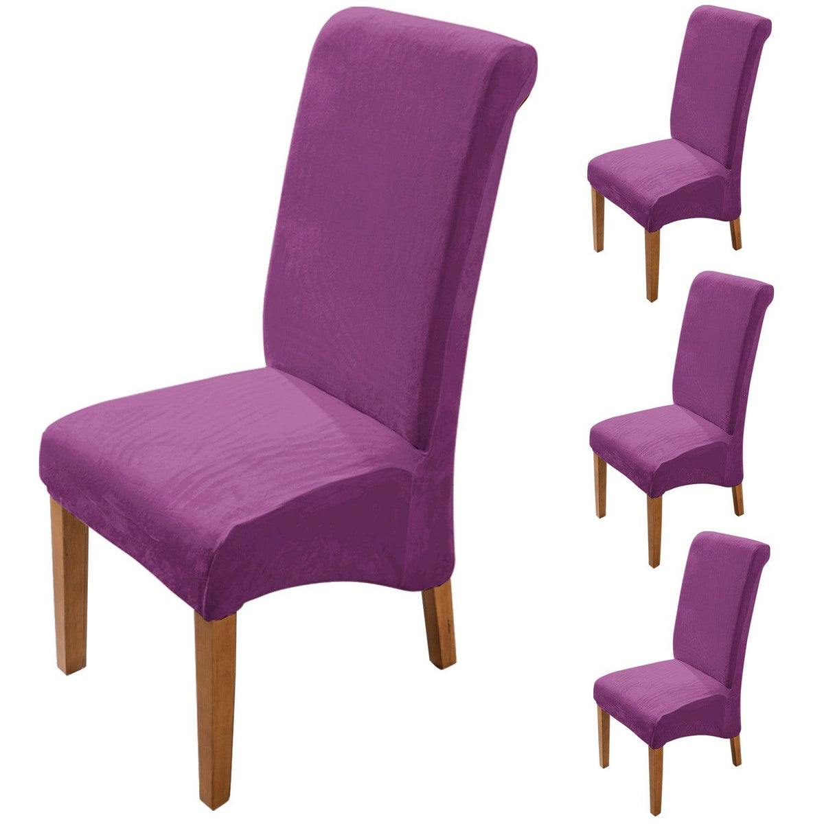 Premium Purple colour velvet high-back dining chair covers​ set of 4 | HOKIPO