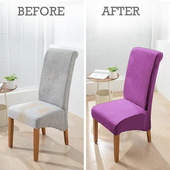 Elastic Stretchable Premium Velvet Long Back Dining Chair Cover, Purple - HOKIPO | Har Ghar ka Humsafar