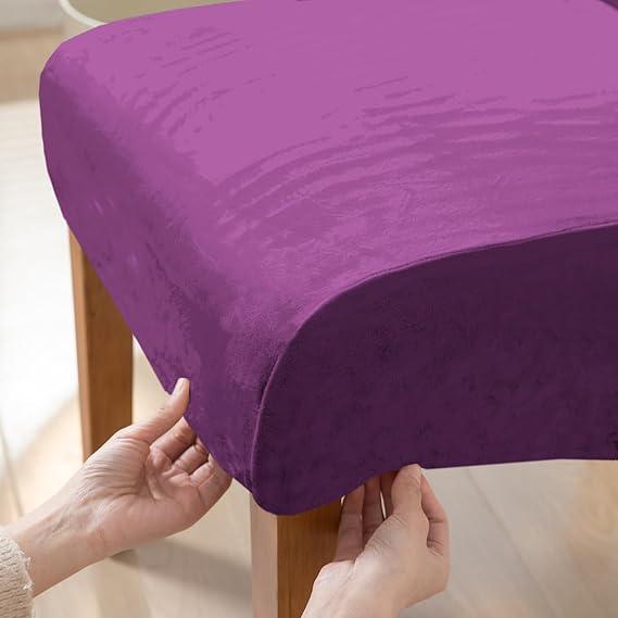 Buy Purple colour velvet high-back chair cover fitted on wooden chair | HOKIPO